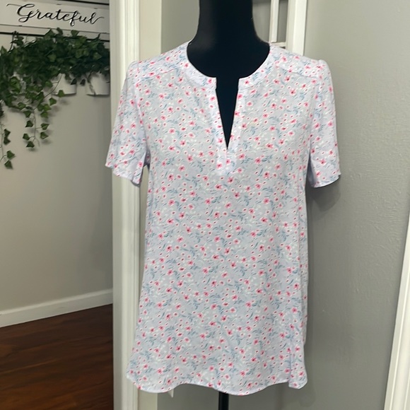 Pleione Tops - Pleione Notch Neck Floral Blouse Lilac